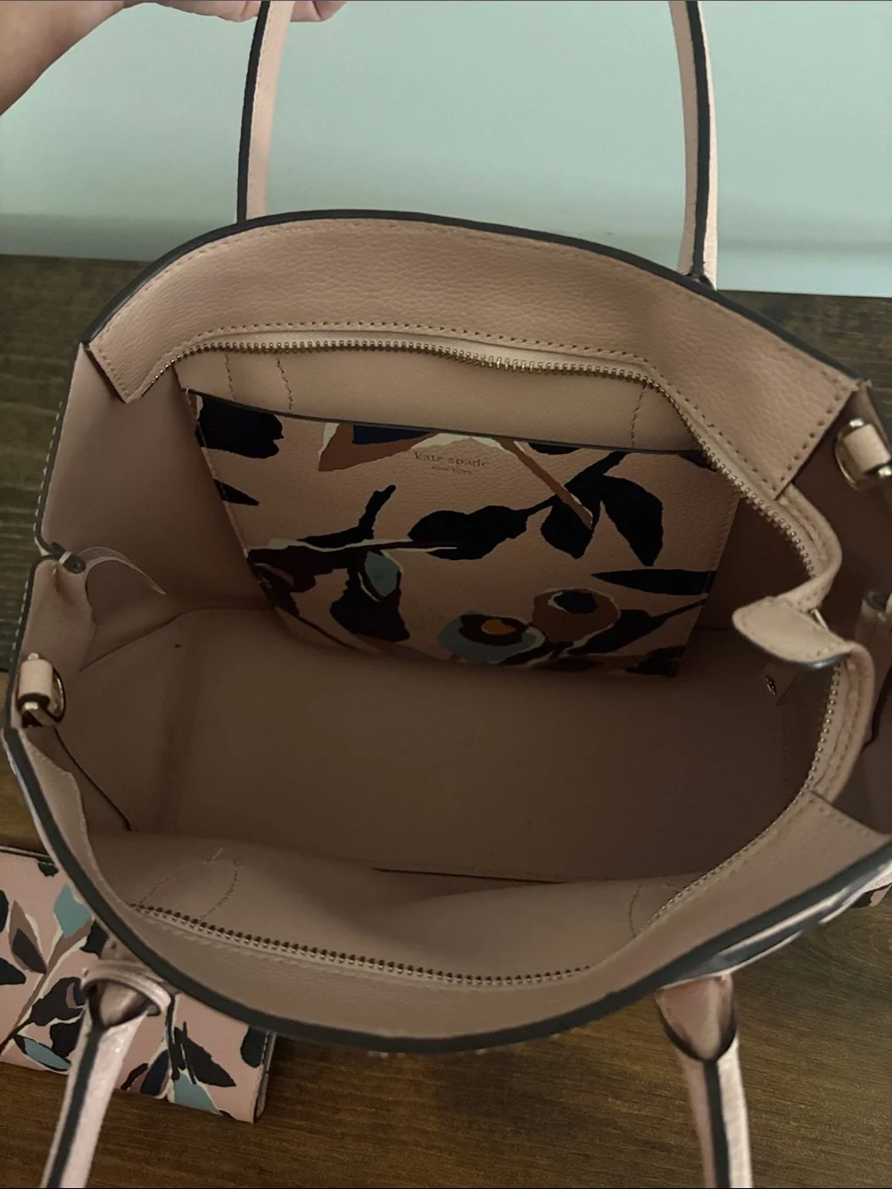 kate spade pink floral tote with matching floral wallet